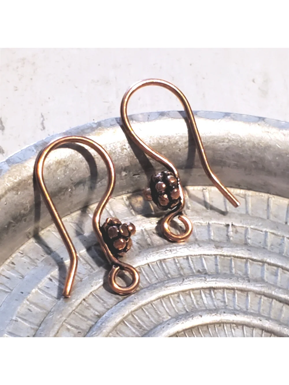 Fancy Handcrafted India Solid Copper Bali Bead Ear Hooks Earring Wires 10 pcs